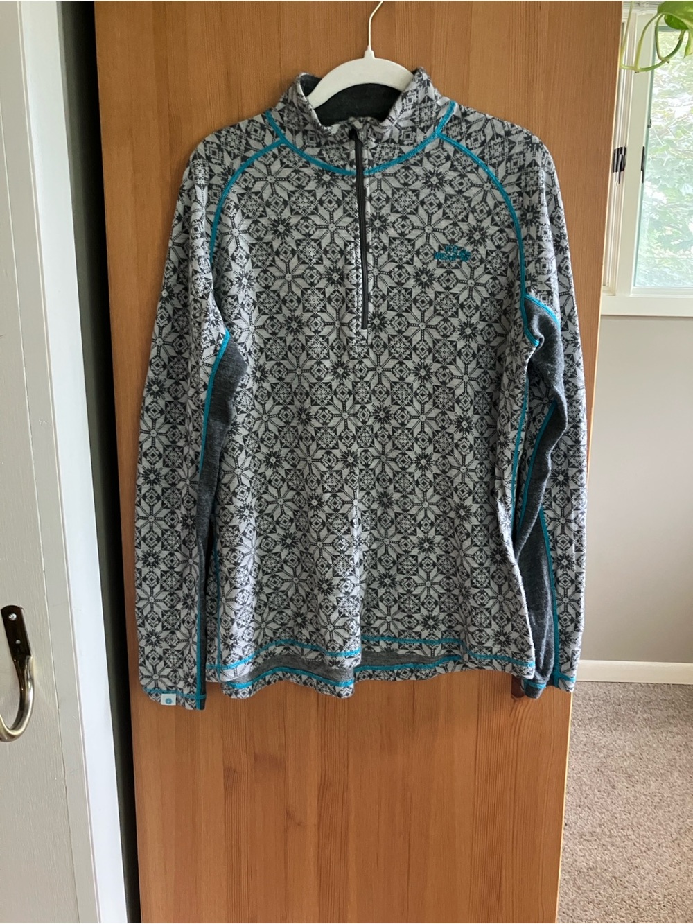 Knit Wool Blend Quarter Zip With Snowflake Pattern
